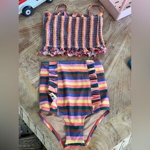 Colorful Striped Two-Piece Swimsuit